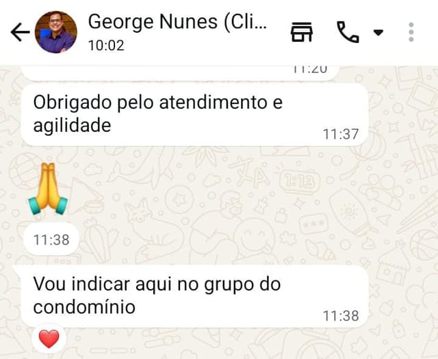 Cliente agradecendo pelo serviço