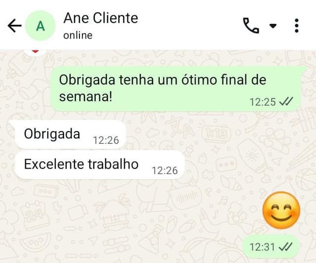 Cliente agradecendo pelo serviço