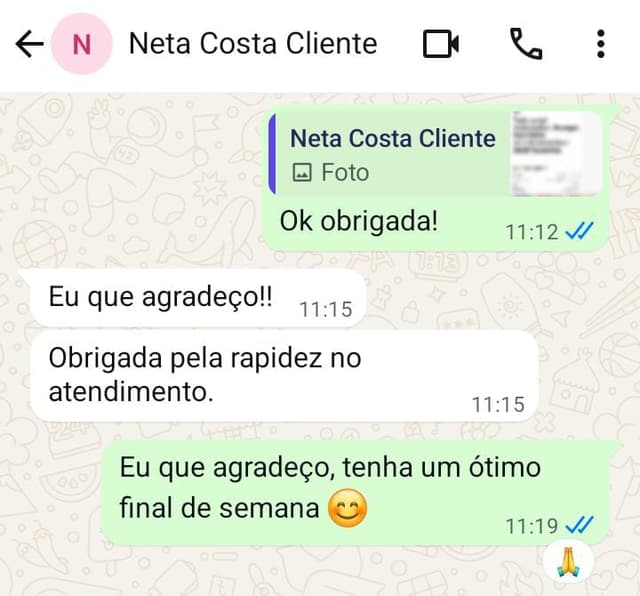 Cliente agradecendo pelo serviço